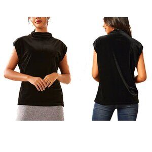 Chico's Blouse Black Velvet Mock Neck Top Large
